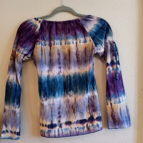 Vintage 90s Cupid's Cup Purple Blue Boho Casual Hippie Y2K Babydoll Tiered Top - Picture 3 of 4